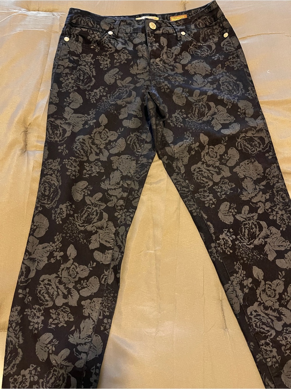 Vintage America Black Floral Jacquard Skinny Jeans